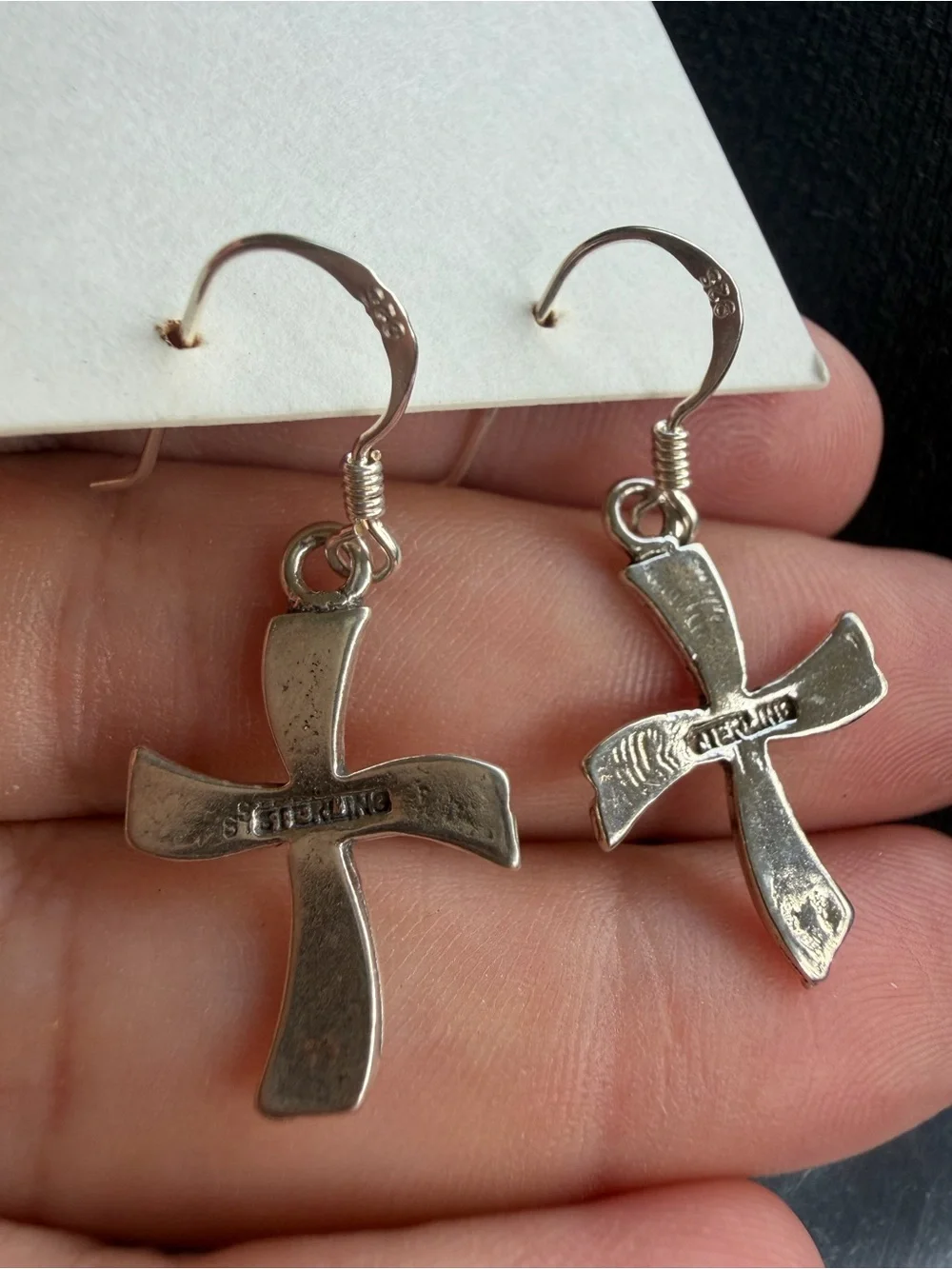 Sterling Silver Cross Dangle Earrings - Silver